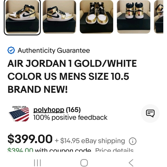 AIR JORDAN 1 metallic gold and white (LIKE NEW, WORN ONCE) - Picture 4 of 4